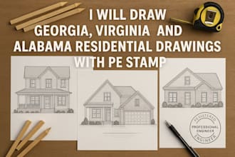 draw georgia, virginia and alabama residential drawings with pe stamp