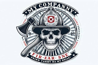 design premium vintage skull firefighter logo with axe illustration t shirt desi
