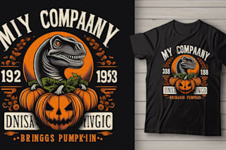 design premium vintage dinosaur brings pumpkin logo t shirt design