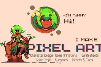 draw 8 bit 16 bit pixel art tileset, pixel game character sprite sheet animation
