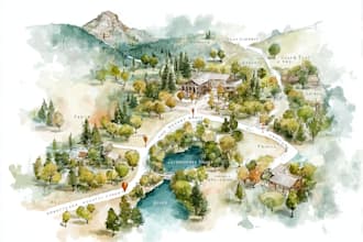 design a watercolor map illustration of your city or venue