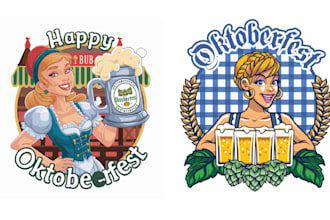 make beautiful girl of cartoon beer pub oktoberfest logo design