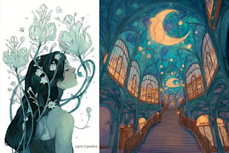 create illustrations in art nouveau style