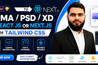 convert figma  PSD xd to react js or nextjs with tailwind CSS