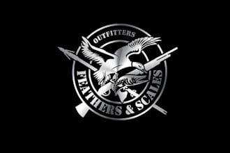 do a modern fishing and hunting, mountain, climbing logo