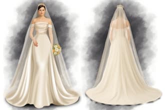 design wedding dress, bridal fashion or illustration, fashionable dress