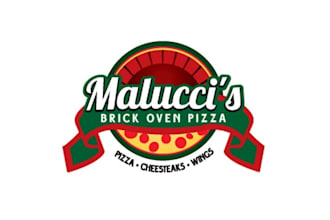 design minimal logo for maluccis brick oven pizza