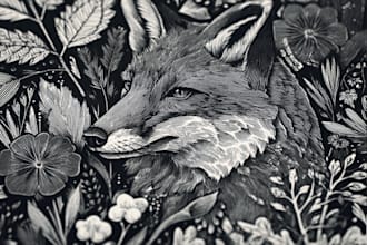 illustrate animal or botanical linocut based on your request