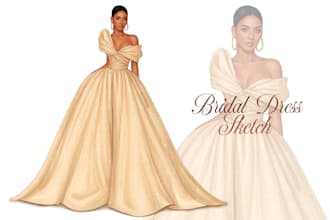 sketch fashion illustration, bridal dress, wedding dress