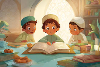 draw islamic designs and muslim kids book illustrations