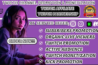 kick promotion twitch and organic followers live viewers and active chatters