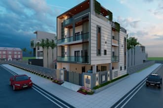 remodel 3d exterior design,parking lot, cgi rendering,garden landscape,balcony