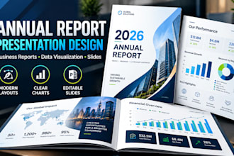 design annual reports, business reports and data visualization presentations