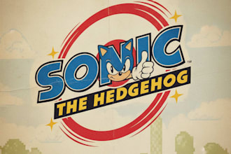design vintage  retro gaming and character sonic logo