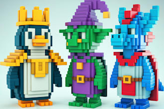create 1000 unique 3d voxel art nfts, including characters, items, collectibles