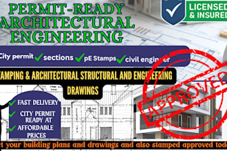 provide architectural design section plan city permit engineering stamp hvac mep