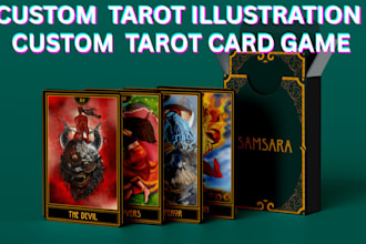 design custom tarot card, mystical oracle card,  character illustration dark art