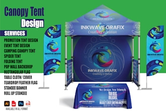design canopy tent, tablecover, roll up banner, feather flag and backdrop banner