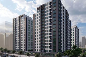 render 3d commercial space,mixed use building,cgi exterior, high rise, in revit