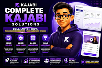 design and setup kajabi funnel, kajabi website, and kajabi online course, skool