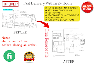 convert PDF to cad, redraw floor plans and matterport