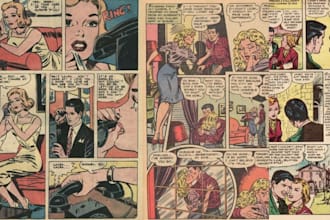 illustrate 70s retro comic art, comic strip vintage comic book