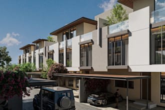 arcsite 3d townhouse space,exterior facade,outdoor design,cgi render,walkthrough