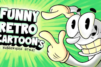 draw a funny cartoon in retro rubberhose style