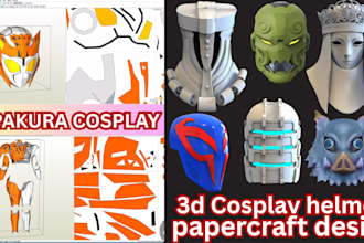 create pepakura halloween cosplay helmet, armor, props and mask for printing