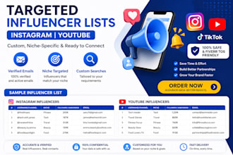 provide a custom influencer list for instagram and youtube