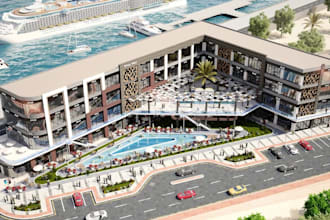 rejuvenate mixed use building,resort render, landscape, revit, urban development