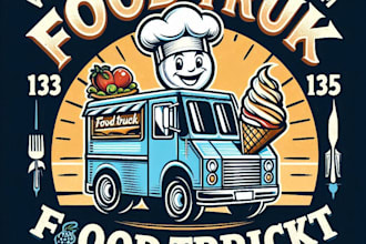 design a vintage retro food truck mascot logo with t shirt design