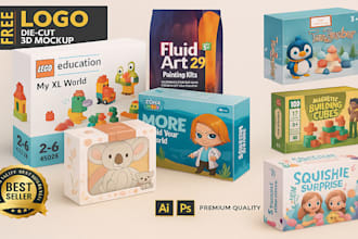 do mom brand toy or kids, games and education product packaging with free logo