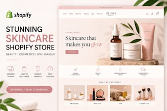 design skincare shopify store, beauty website, cosmetics, spa and makeup store