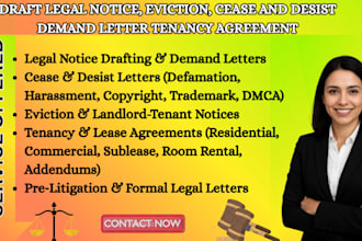 draft legal notice, eviction, cease and desist demand letter tenancy agreement