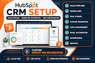 set up hubspot CRM sales pipeline, workflows, and automation