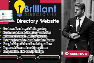 build brilliant directory and listing website, wordpress directory business site