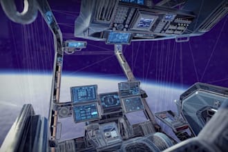 port 3dmodular space, sci fi quart, control room, cargo bay, spaceship 3d render