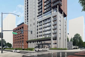 design 3d high rise building, skyscraper, duplex render, commercial building