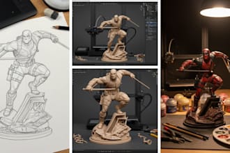 sculpt 2d to 3d character, 3d model for games, 2d to 3d conversion for printing