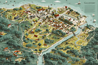 design vector fantasy map illustration city map design
