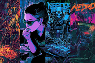 draw pop dark 80s cyberpunk illustration for t shirt or anything design