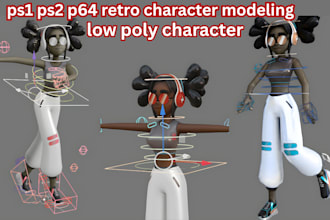 create retro ps1 n64 low poly 3d character model with rigging and animation