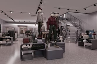design 3d clothing store, retail plaza, 3d mall, storefront 3d render, boutique