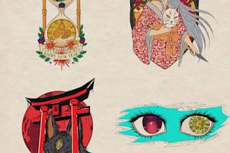 design anime japan or tattoo sytle illustration
