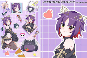 draw sticker sheet in cute anime style of your character, vtuber or fanart