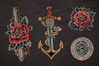 made a tattoo traditional , logo, clothing design