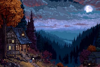 draw pixel art scene and background for your game