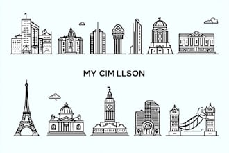 design simple linear icons and line art illustration for buildings and landmarks