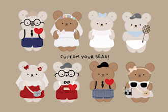 draw a custom bear illustration with your outfit or theme